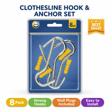 8pc Clothesline Hook Set Heavy Duty Wall Hooks Anchors Outdoor Indoor