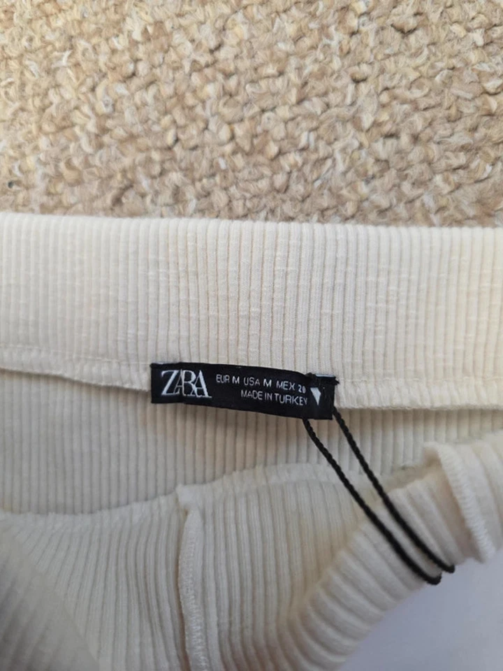 ZARA Knit Skirt Womens | UK M | Ribbed Cream Knitted Midi Skirt - Image 4 of 4