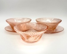 Vtg Federal Glass Diana Pink Depression Glass Cereal Bowls Set Of 3 Swirl
