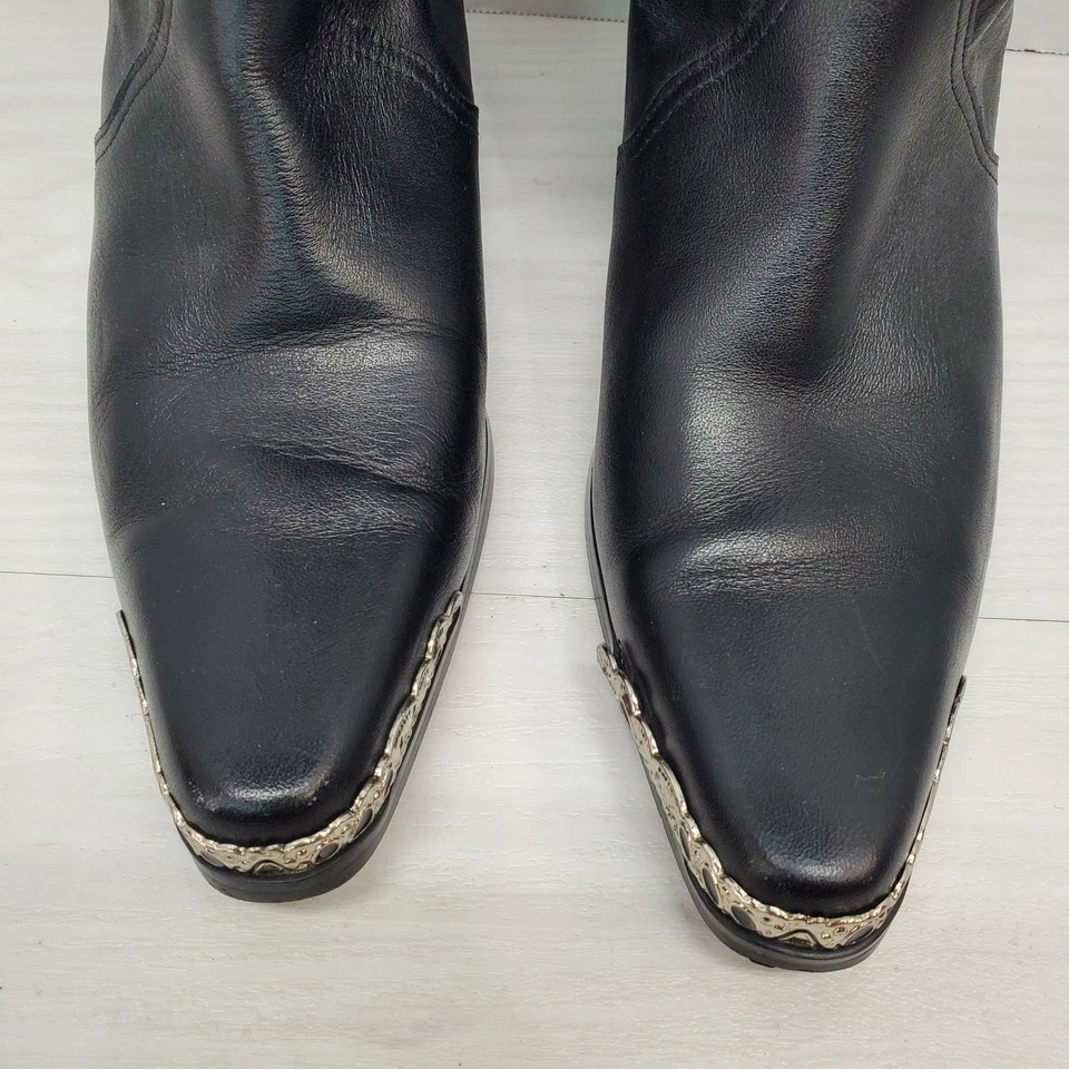 Botas vaqueras occidentales de cuero negras Dingo con detalles en punta plateada para mujer talla 9M Foto 4 de 4