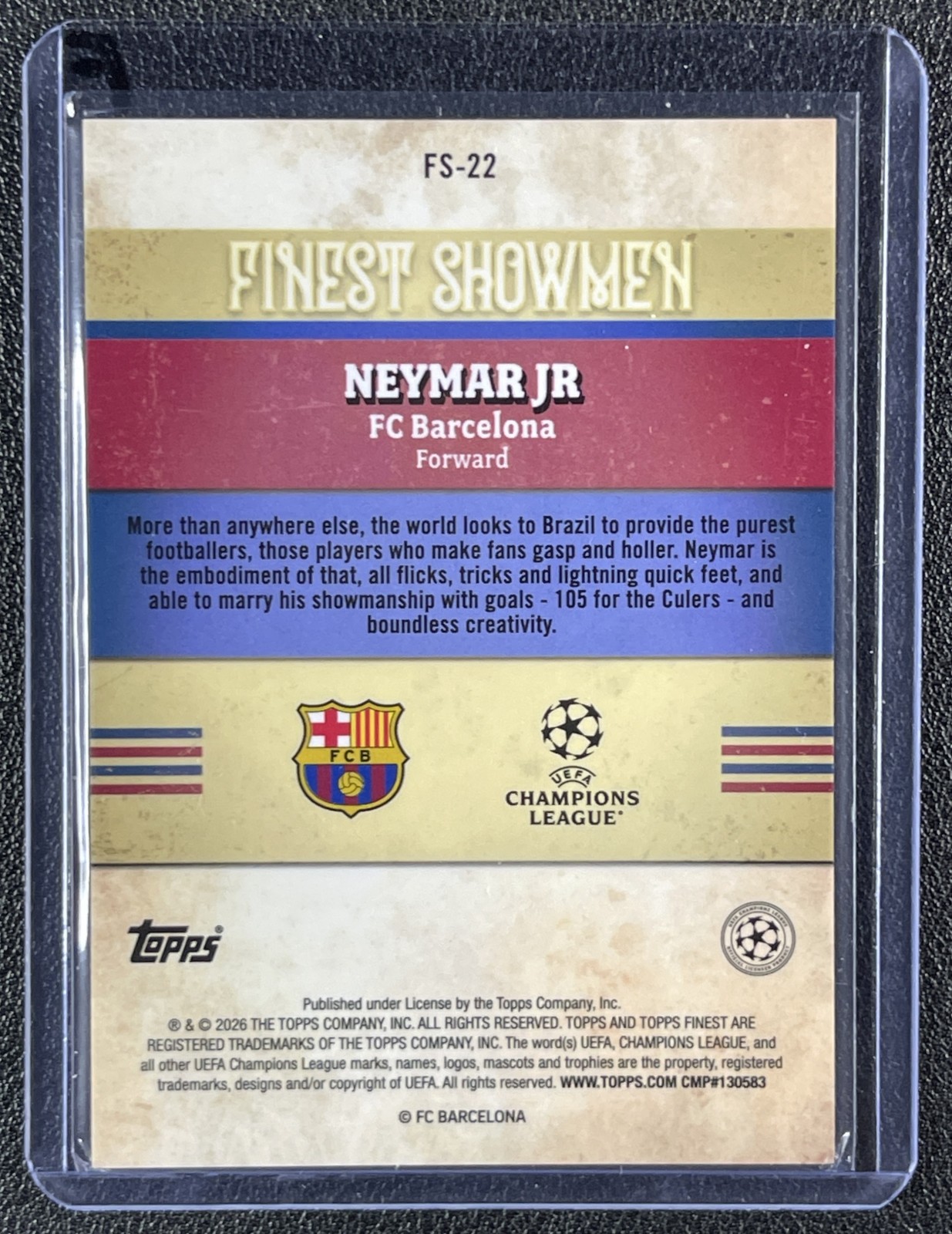 NEYMAR JR 2025-26 TOPPS FINEST UCC #FS-22 SHOWMEN BARCELONA F view 2