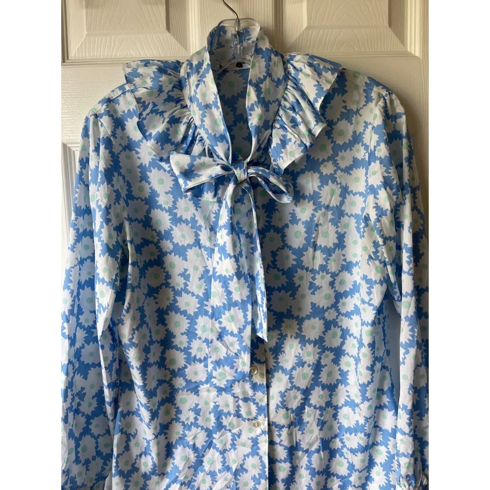 Blusa de Colección Gloria Vanderbilt Para Mujer Mediana Floral Volantes Cottage Cuello Atado Foto 3 de 4