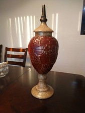 23" Ceramic Urn Red and Gold