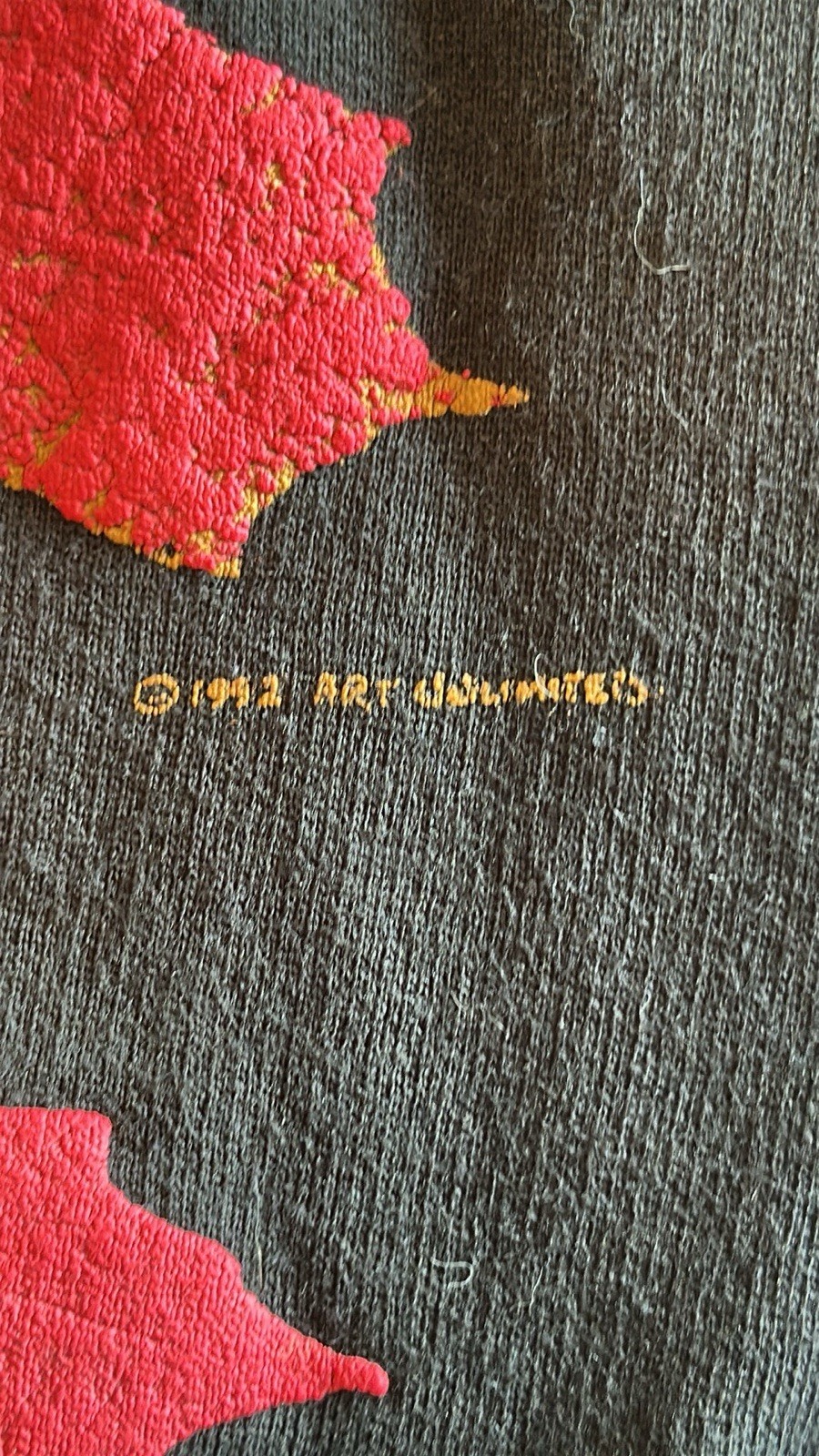 Vintage 1992 Black Red Orange Fall Maple Leaves Turtleneck Sweatshirt Size M