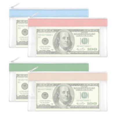 4pcs Money Bags With Zipper, Cash Envelopes Bag 7.9×3.9 Inch, Clear Bank Depo...