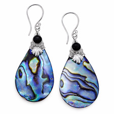 Teardrop Shape Paua Abalone Shell Earrings 925 Sterling Silver Jewellery - EA044