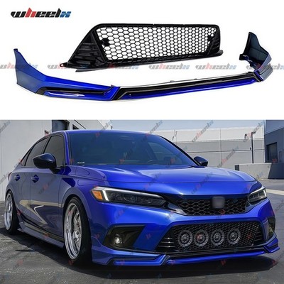 For 2022-24 Honda Civic Aegean Blue Front Bumper Lip Splitter & Honeycomb Grille