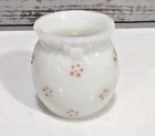 Vtg EAPG Toothpick Holder Pleat and Bow Pattern White Milk Glass Pink Flowers