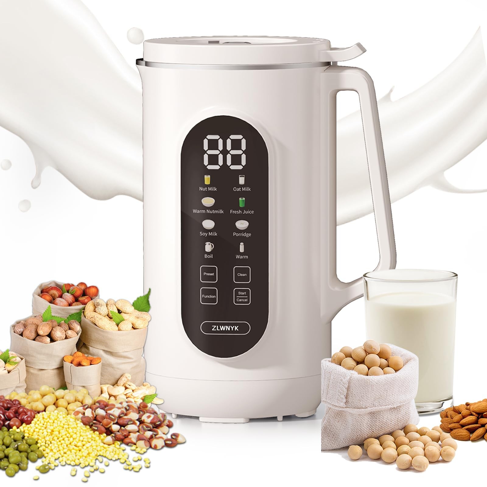 ZLWNYK 8 in 1 Nut Milk Blender, 34 oz homemade almond, oat, soy, coconut, pla...
