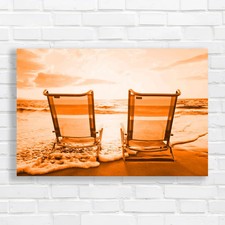 Beach Wave Water Deck Chairs Ultimate Relaxation Orange Canvas Print Large