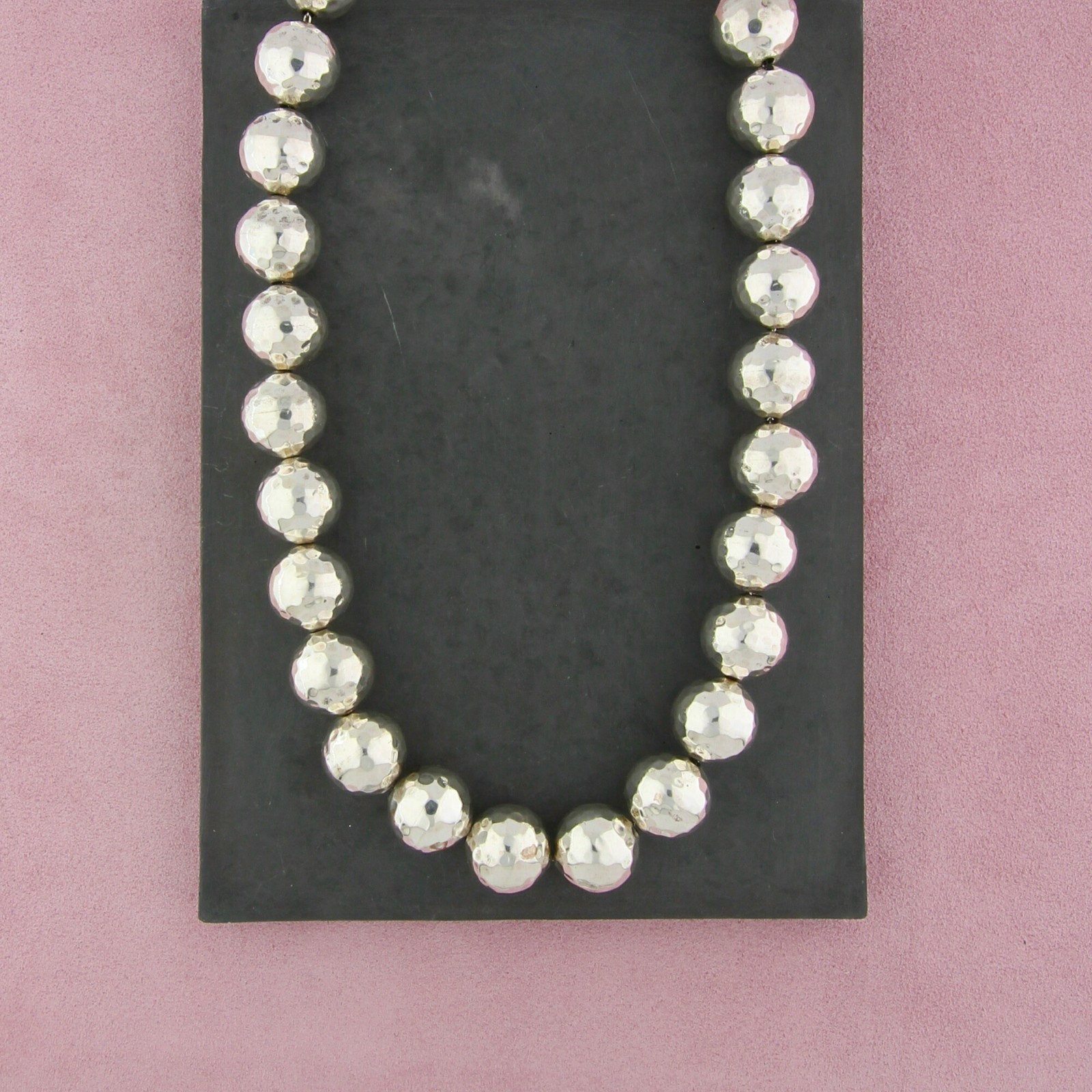 sterling silver chunky hammered bead toggle necklace size 21in