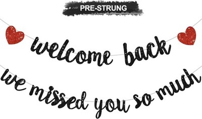 Glitter Black Welcome Back Banner We Missed You So Much for Homecoming Party