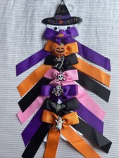 7 pc Halloween Orange Purple Grosgrain Ribbon Hair Bow Barrette Clip Accessories