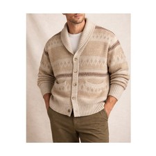 Mens XL Cardigan Sweater Grandpa Fair Isle Shawl Collar Beige Preppy Old Navy