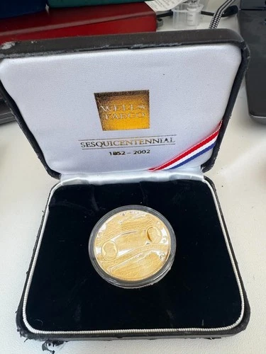 Wells Fargo 150th Anniv. 24k Gold Gilded Coin 1 Troy Oz .999 Fine Silver Round