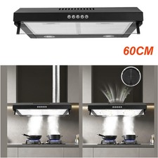 60cm Top Venting Visor Cooker Hood 3 Speed Fan Exhaust Recirculation 100W-Black