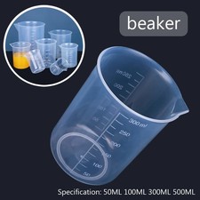 Transparent Plastic Beaker Cups 50-500ml Lab Kitchen Measuring Beakers