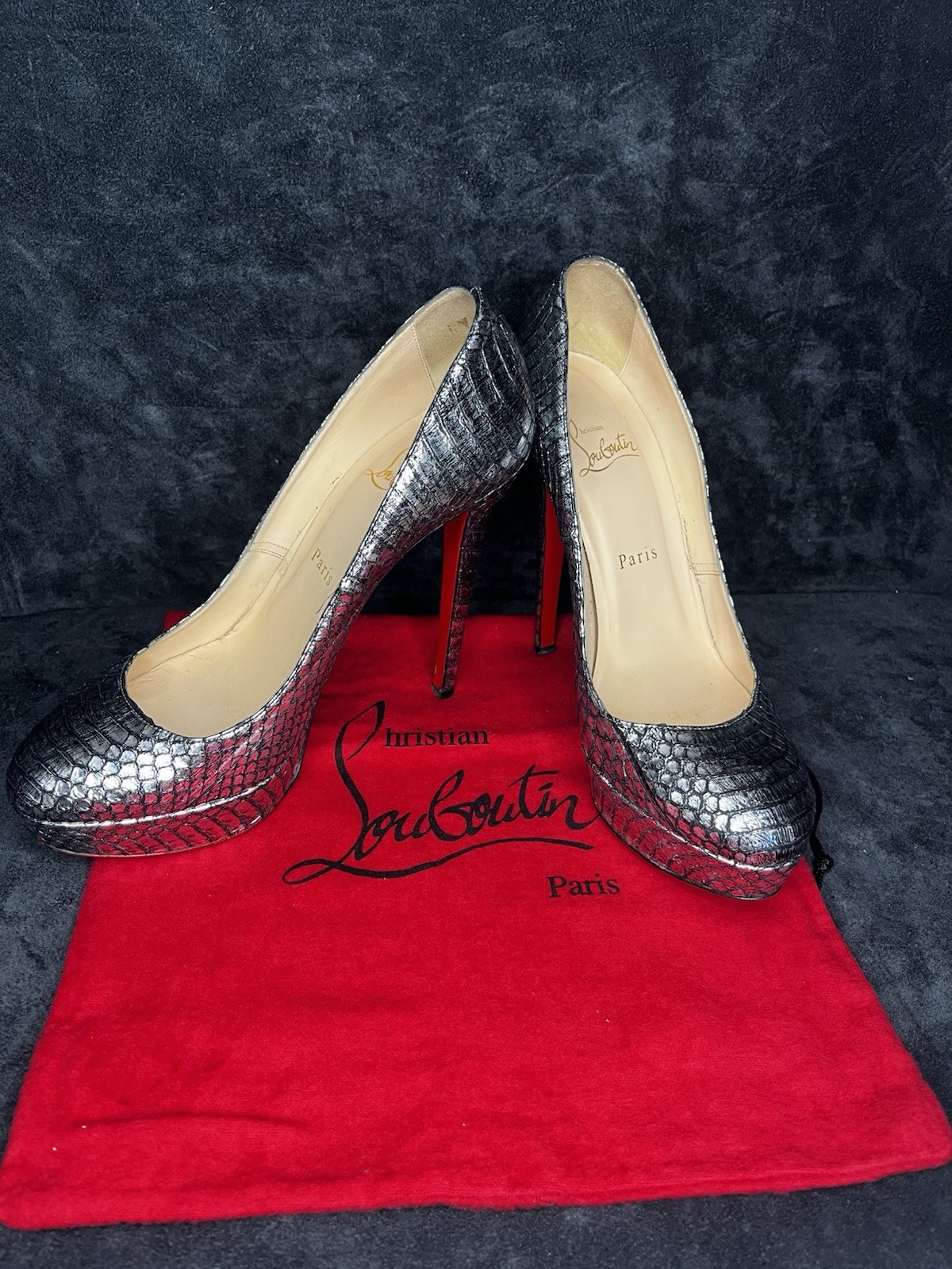 Christian Louboutin Python Silver Platform Pumps … - image 23