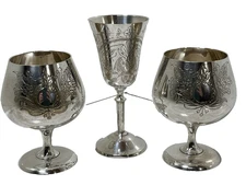 EPNS Drinking Goblets 2 x Brandy 1 x Wine Metalware Drinking Beverage