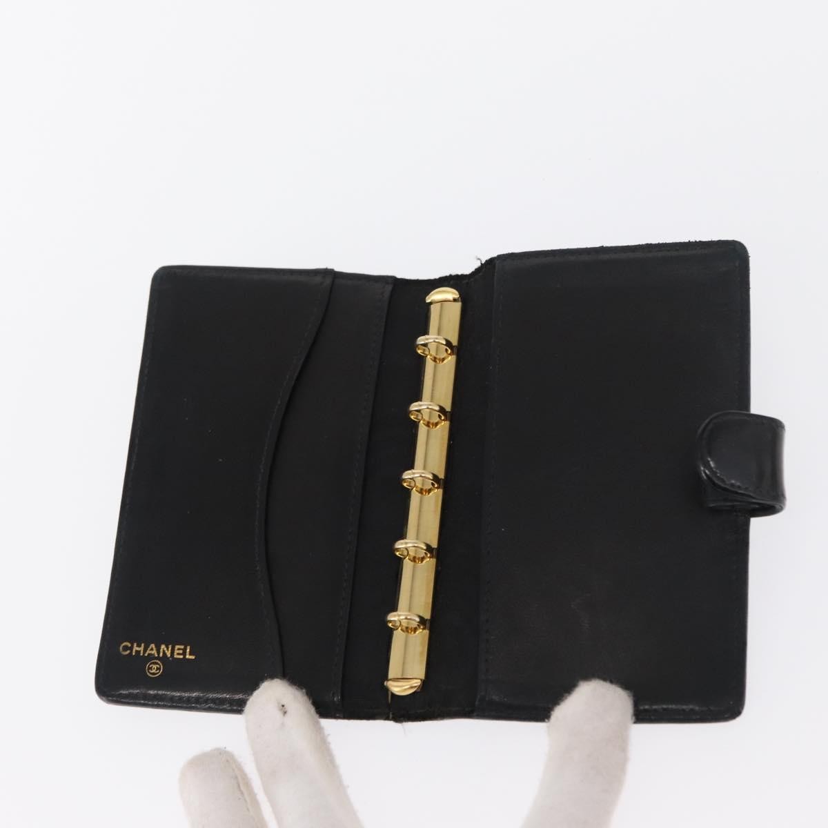 CHANEL Agenda Day Planner Cover Patent leather Gold Black CC Auth