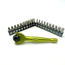 1/4" Drive Aluminum Swivel Head Micro Ratcheting Bit Driver w/20pc Bit Set