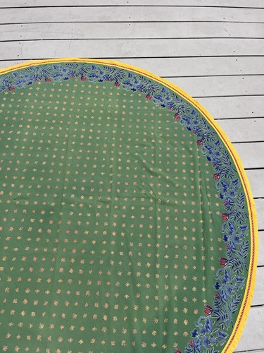 Williams Sonoma Green 70 in Round Tablecloth Flowers Butterflies Spring Summer - Picture 6 of 10