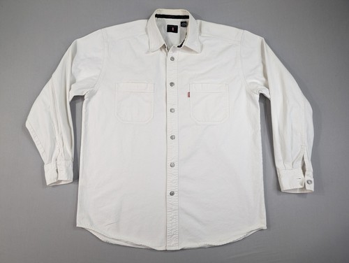 Camisa Levis Vintage Años 90 Y2K Adulto Mediana Denim Blanco Metal Abotonada Envejecida*