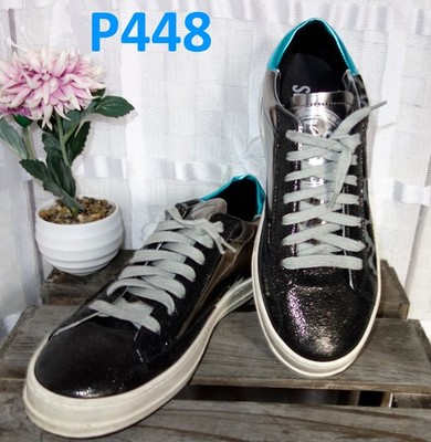 P448 Designer Sneaker Schuhe 40 schwarz grau AQUA Blau METALIC Spiegel GLITZER