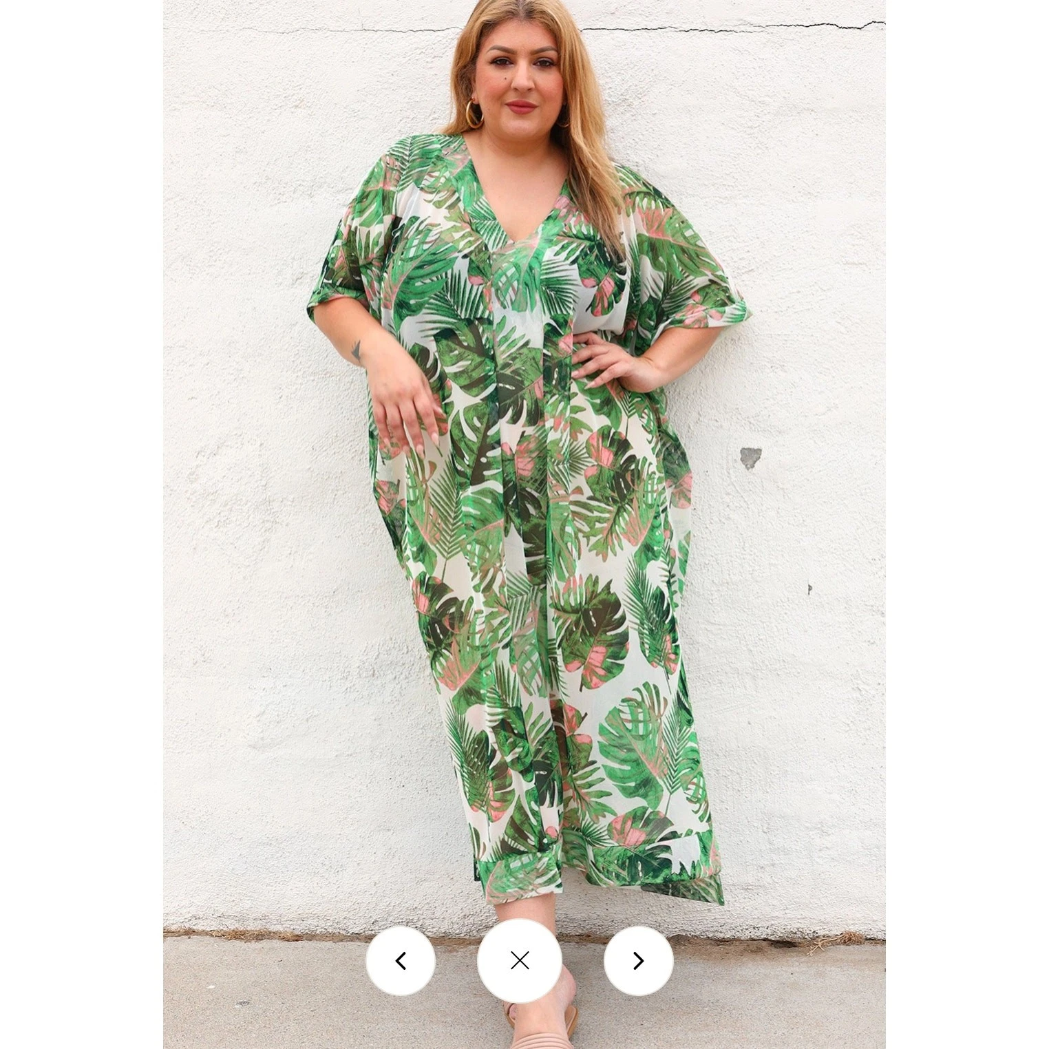 SANTE GRACE VETEMENTS verde rosa tropicale maglia trasparente caftano oversize