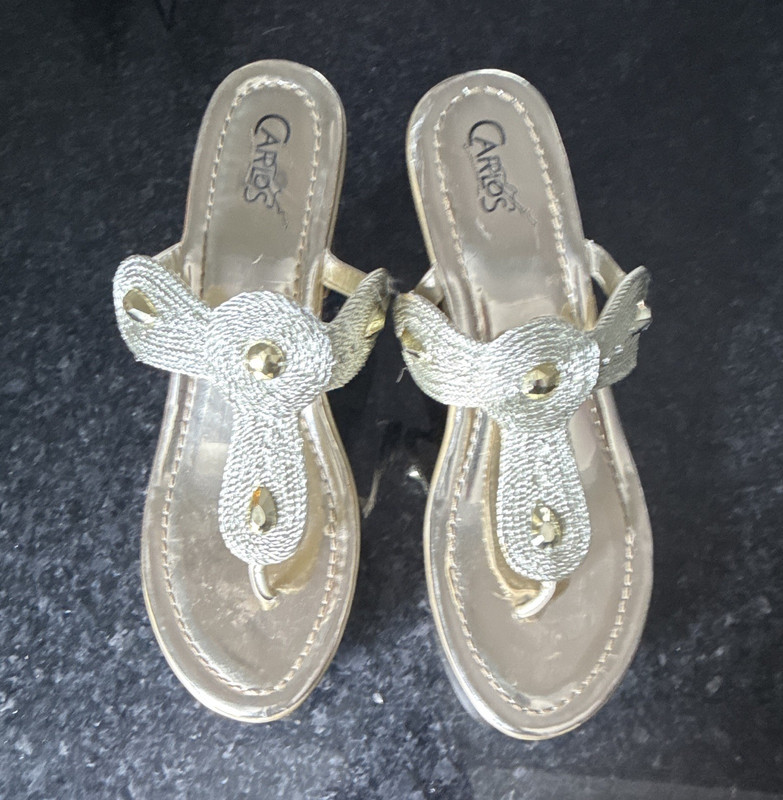 Carlos by Carlos Santana Women’s Gold Thong Wedge Sandals Rhinestone Slip-On