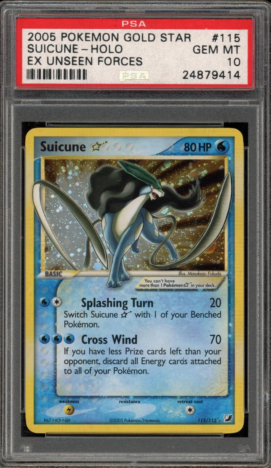 Pokemon Suicune Gold Star Holo EX Unseen Forces 115/115 PSA 10 Gem Mint
