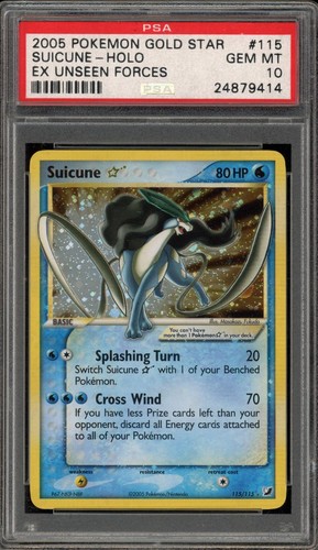 Pokemon Suicune Gold Star Holo EX Unseen Forces 115/115 PSA 10 Gem Mint