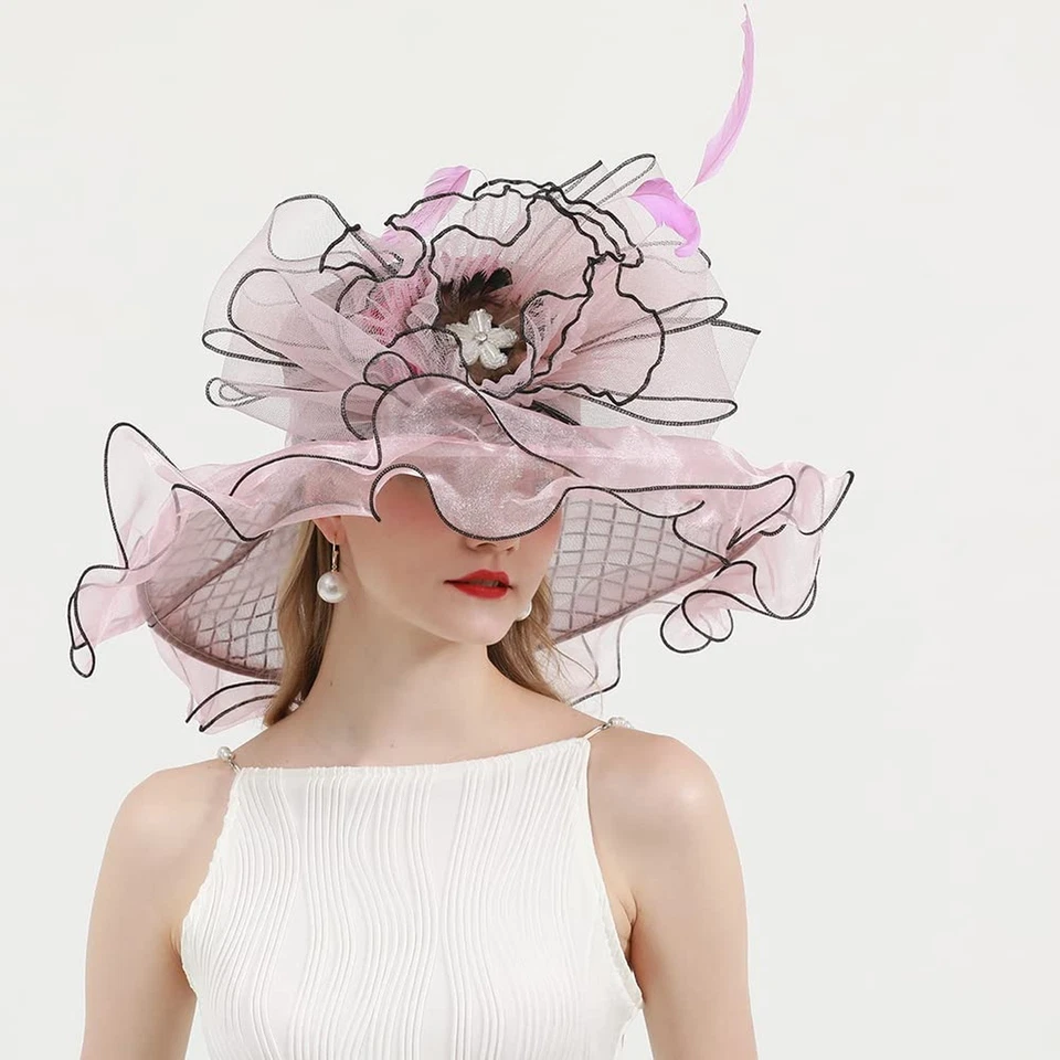 Sombreros para mujer Organza Church Derby British Fascinator Kentucky rosa Foto 4 de 4