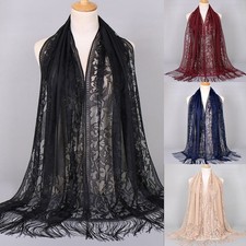 Fashion forward Lace Bride Women Shawl with Hollow Solid Color Muslim Hijab