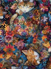 Calico Cat" Calico Cat Floral, Cats Fabric 100 Cott 1yd BTY GORGEOUS FastShip