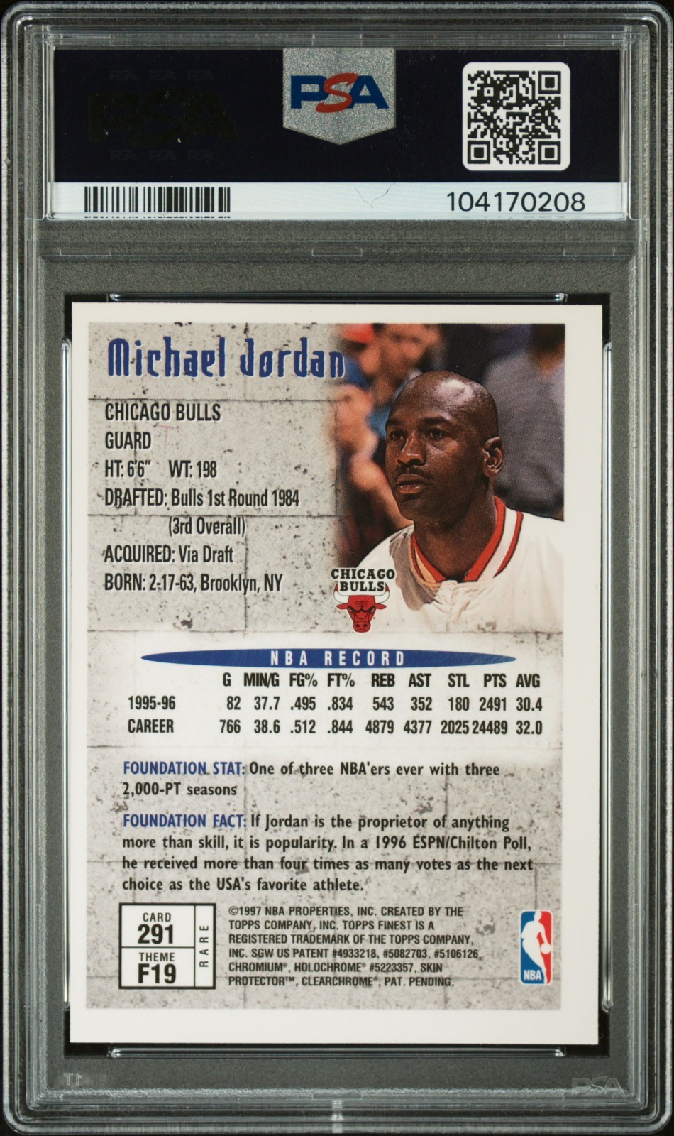 🔥 1996 TOPPS FINEST MICHAEL JORDAN #291 FOUNDATIONS W/ COATING NM MINT PSA 8 🔥 view 2