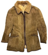 Rare VTG Bulgarian? Patchwork Leather Shearling Jacket Womens Size L *Repaired*