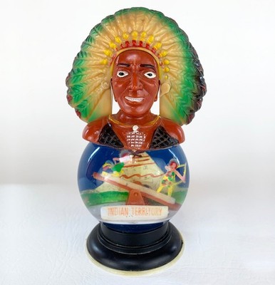 Vintage Native American Indian Territory Snow Globe Dome Souvenir Chief See Saw
