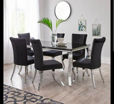 Brand New Grace 160cm Rectangle Dining Table and 6 Black velvetchairs