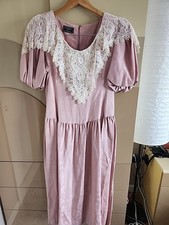 Vintage Cachet by Bari Protas Pink Puff Sleeve Lace Trim Dress PrairieCottagecor