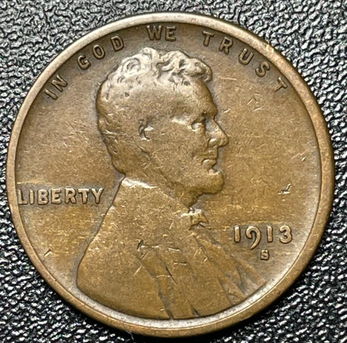 1913-S Lincoln Cent Wheat Penny /  Fine