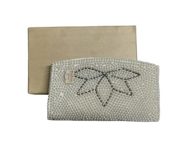 Vintage Emson Japan Beaded Lotus MCM Cocktail Clutch SE Nichols $ Tag & Box New