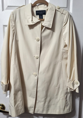 Centigrade Outerwear Long Raincoat Jacket Small Polyester Button Beige Ivory