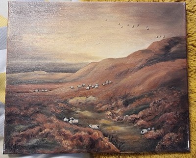G.M. Jamieson Original Öl auf Leinwand. Landschaft mit Schafen.