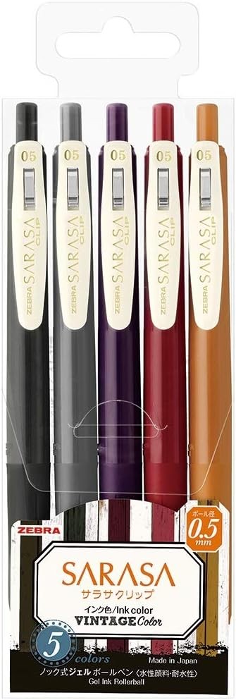 Zebra Sarasa JJ15-5C-VI2 0.5mm Gel Ink Ballpoint Pen with Rubber Grip Vintage C