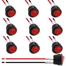 10 Pack On Off Switch KCD1, Rocker 2 Pin Mini Pre-Wired Red Round Toggle Set