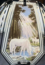 VTG OK Lighting Unicorn Lampshade Design 80’s Six Panel Glass Brass TouchControl