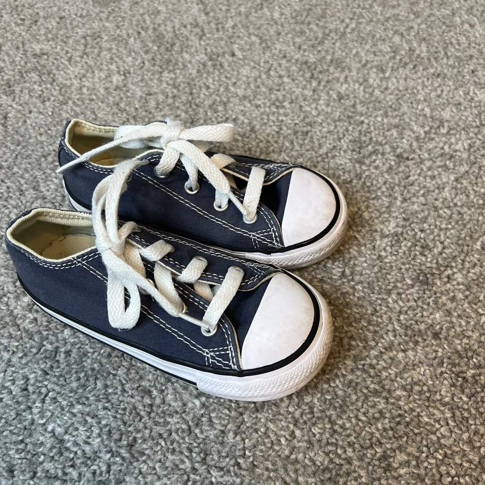 Converse All Star Shoes Infant Size 8 Navy Blue Low Top Canvas Sneakers Kids - Image 3 of 4