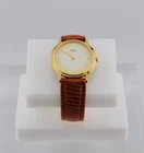 Seiko Quartz Gold Dial Gold Case Brown Leather Men’s Watch Classic (109)