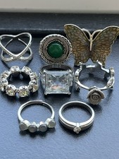 Vintage Silver Costume Ring Lot 8pc Butterfly Rose Missing Stones No Metal